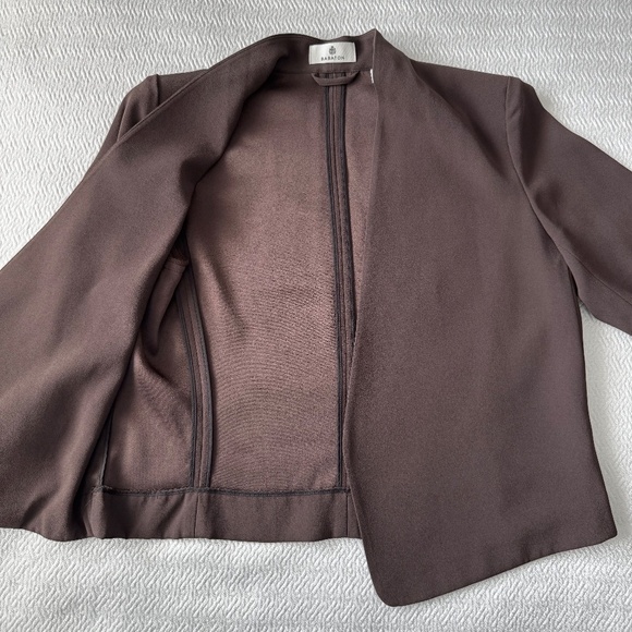 Babaton Power Waist Blazer Open-front Crepe Rich Mocha Brown Size 4 - Picture 8 of 12